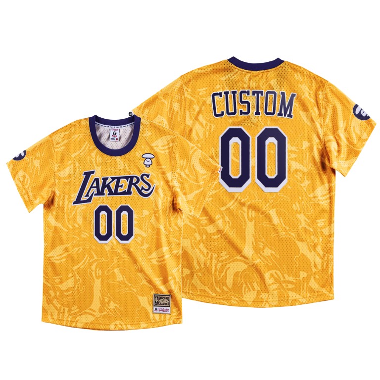 Men's Los Angeles Lakers Custom #00 NBA M&N x Aape Hardwood Classics Gold Basketball Jersey EBJ8383CO